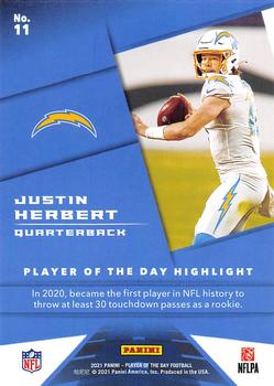 2021 Panini Player of the Day #11 Justin Herbert Back