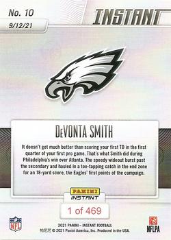 2021 Panini Instant NFL #10 DeVonta Smith Back