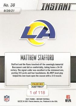 2021 Panini Instant NFL #38 Matthew Stafford Back
