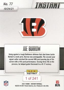 2021 Panini Instant NFL #77 Joe Burrow Back