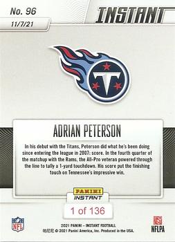 2021 Panini Instant NFL #96 Adrian Peterson Back