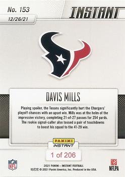 2021 Panini Instant NFL #153 Davis Mills Back