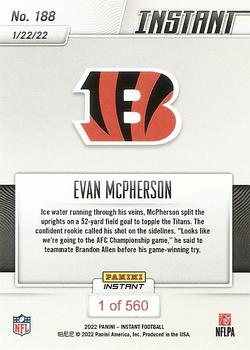 2021 Panini Instant NFL #188 Evan McPherson Back