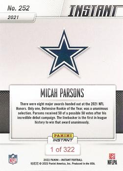 2021 Panini Instant NFL #252 Micah Parsons Back