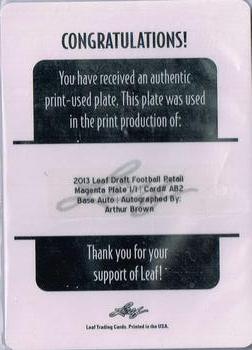 2013 Leaf Draft - Autographs Printing Plate Magenta #BA-AB2 Arthur Brown Back