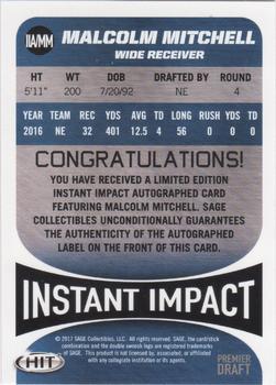 2017 SAGE HIT - Instant Impact Autographs Red #IIA/MM Malcolm Mitchell Back