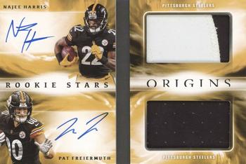 2021 Panini Origins - Rookie Stars Dual Patch Signatures Booklet #RDA-PS Pat Freiermuth / Najee Harris Front