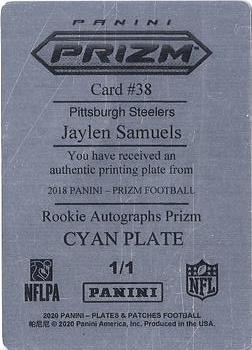 2020 Panini Plates & Patches - 2018 Prizm Rookie Autographs Printing Plates Cyan #38 Jaylen Samuels Back
