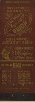 1941 Home Laundry Matchbooks Washington Redskins #NNO Vic Carroll Back