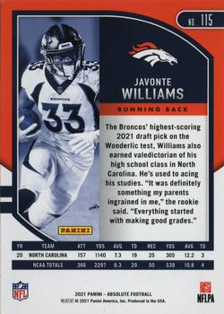 2021 Panini Absolute - Red #115 Javonte Williams Back