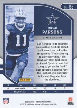 2021 Panini Absolute - Red #158 Micah Parsons Back