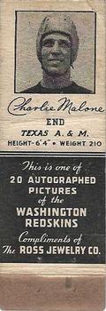 1940 Ross Jewelry Washington Redskins #NNO Charlie Malone Front