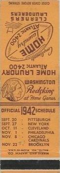 1942 Home Laundry Matchbooks Washington Redskins #NNO Andy Farkas Back