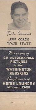 1942 Home Laundry Matchbooks Washington Redskins #NNO Turk Edwards Front