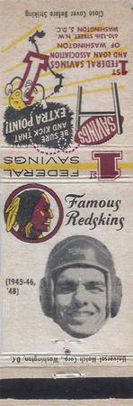 1958-59 1st Federal Savings Washington Redskins Matchbooks #NNO Steve Bagarus Front