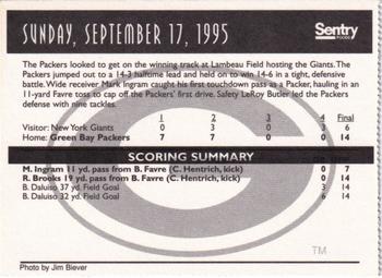 1996 Sentry Green Bay Packers SGA #NNO Sunday, September 17, 1995 Back