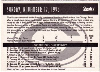 1996 Sentry Green Bay Packers SGA #NNO Sunday, November 12, 1995 Back