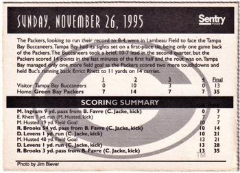 1996 Sentry Green Bay Packers SGA #NNO Sunday, November 26, 1995 Back