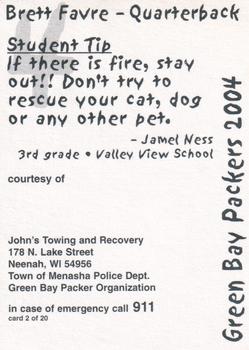 2004 Green Bay Packers Police - John's Towing and Recovery, Town of Menasha Police Dept. #2 Brett Favre Back