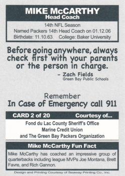2006 Green Bay Packers Police - Fond du Lac County Sheriff's Office, Marine Credit Union #2 Mike McCarthy Back