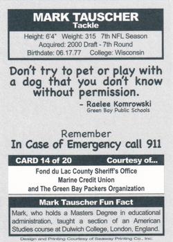 2006 Green Bay Packers Police - Fond du Lac County Sheriff's Office, Marine Credit Union #14 Mark Tauscher Back