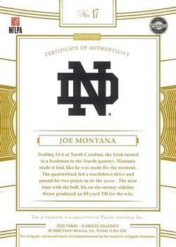 2021 Panini Flawless Collegiate - 2020 Flawless Greats Signatures Gold #17 Joe Montana Back