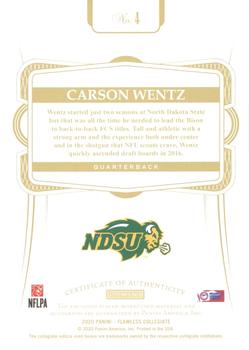 2021 Panini Flawless Collegiate - 2020 Flawless Patch Autographs Black #4 Carson Wentz Back