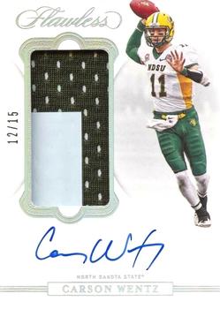 2021 Panini Flawless Collegiate - 2020 Flawless Patch Autographs Silver #4 Carson Wentz Front