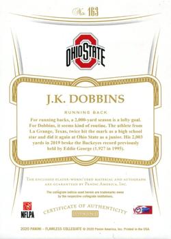 2021 Panini Flawless Collegiate - 2020 Flawless Rookie Patch Autographs Gold #163 J.K. Dobbins Back