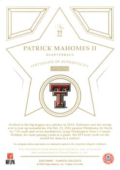 2021 Panini Flawless Collegiate - 2020 Flawless Star Swatch Signatures #22 Patrick Mahomes II Back