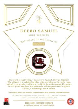 2021 Panini Flawless Collegiate - 2020 Flawless Star Swatch Signatures #10 Deebo Samuel Back
