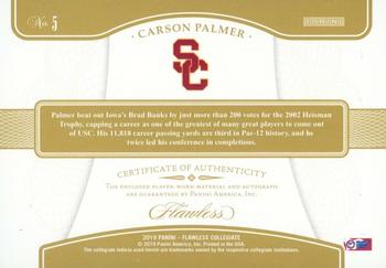 2021 Panini Flawless Collegiate - 2019 Flawless Dual Patch Autographs Black #5 Carson Palmer Back