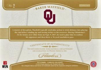 2021 Panini Flawless Collegiate - 2019 Flawless Dual Patch Autographs Sapphire #2 Baker Mayfield Back