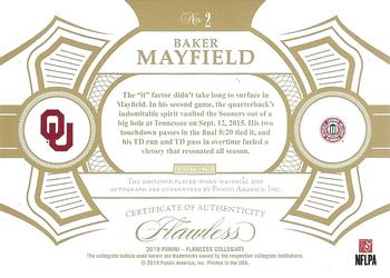 2021 Panini Flawless Collegiate - 2019 Flawless Patch Autographs Emerald #2 Baker Mayfield Back
