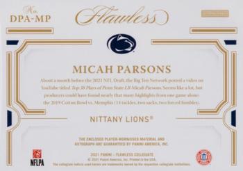2021 Panini Flawless Collegiate - Dual Patch Autographs Emerald #DPA-MP Micah Parsons Back