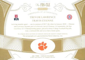2021 Panini Flawless Collegiate - Flawless Dual Signatures Platinum #FDS-CLE Travis Etienne Jr. / Trevor Lawrence Back