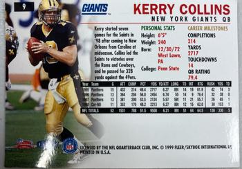 1999 Fleer Tradition White Rose Collectibles Diecast Cards #9 Kerry Collins Back