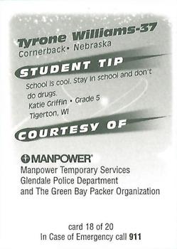 1999 Green Bay Packers Police - Manpower Temporary Services, Glendale Police Department #18 Tyrone Williams Back