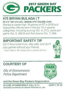 2017 Green Bay Packers Police - City of Oconomowoc Police Department #7 Bryan Bulaga Back