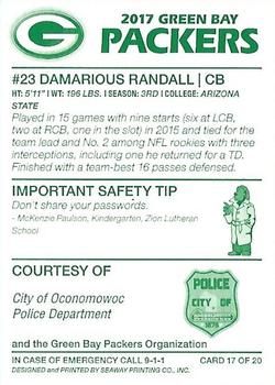 2017 Green Bay Packers Police - City of Oconomowoc Police Department #17 Damarious Randall Back