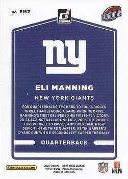 2021 Donruss New York Giants Eli Manning Highlights #EM2 Eli Manning Back