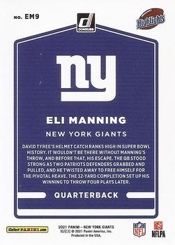 2021 Donruss New York Giants Eli Manning Highlights #EM9 Eli Manning Back