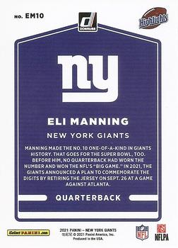 2021 Donruss New York Giants Eli Manning Highlights #EM10 Eli Manning Back
