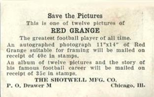 1926 Shotwell Candy Red Grange (Ad Back) #12 Harold E. ‘Red’ Grange Himself Back