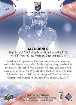 2017 Upper Deck USA Football - Blue Border #39 Mac Jones Back
