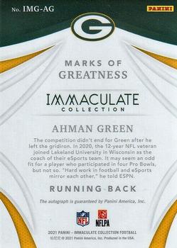 2021 Panini Immaculate - Immaculate Marks of Greatness #IMG-AG Ahman Green Back
