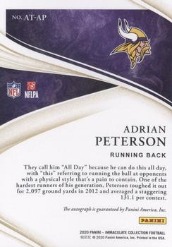 2021 Panini Immaculate - 2020 Immaculate All-Time Greats Signatures #AT-AP Adrian Peterson Back