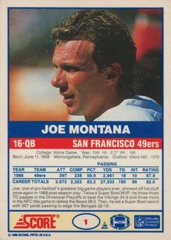 1989 Score - Promos #1 Joe Montana Back