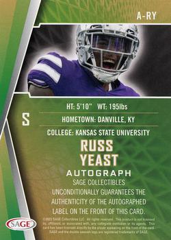2022 SAGE - Autographs Red #A-RY Russ Yeast Back