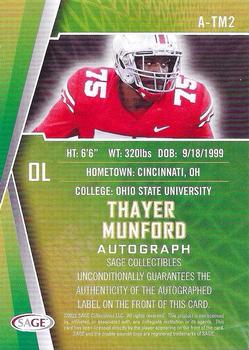 2022 SAGE - Autographs Red #A-TM2 Thayer Munford Back